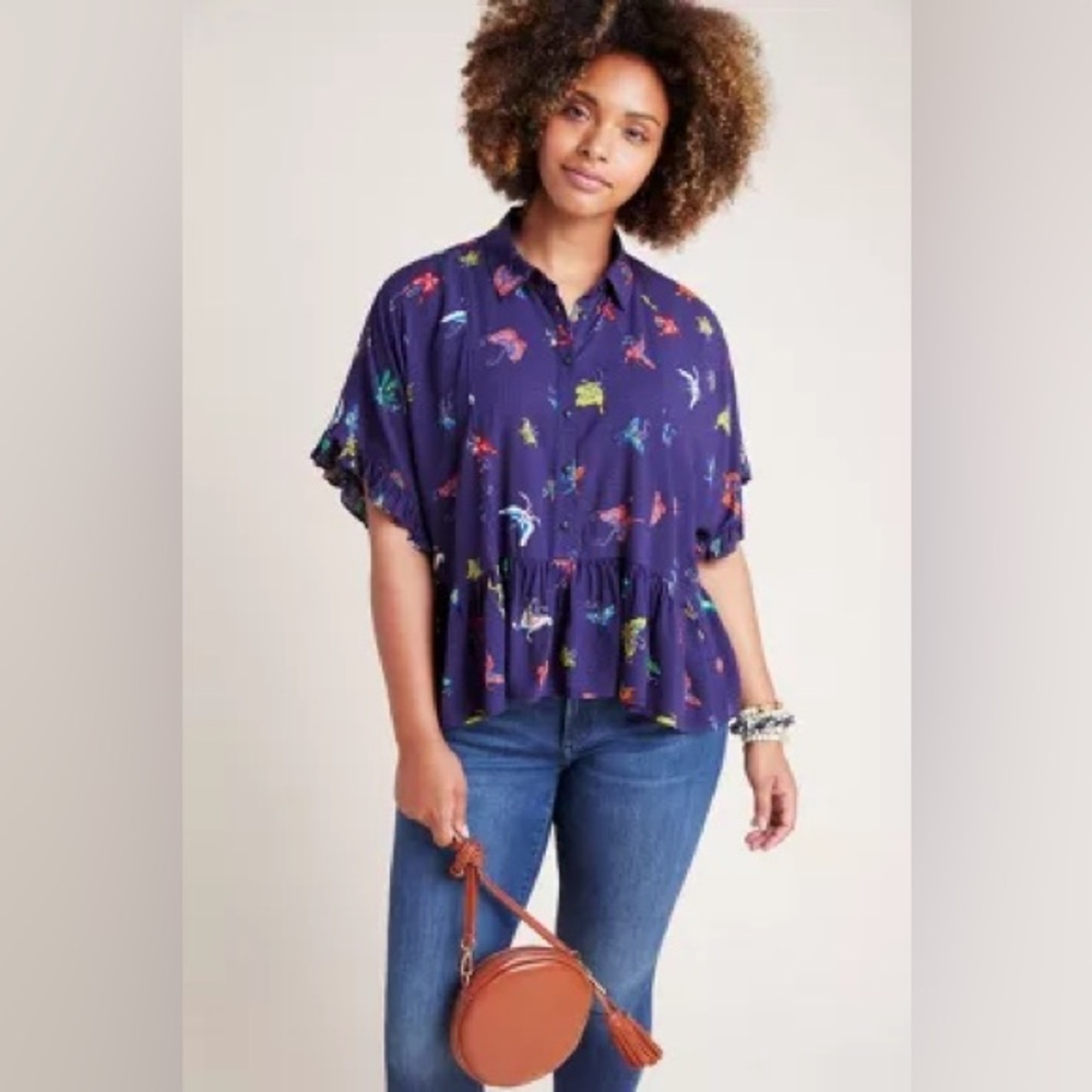 Anthropologie Maeve Mallory Flutter Sleeve Butterfly Top Flowy Boho Chic Soft